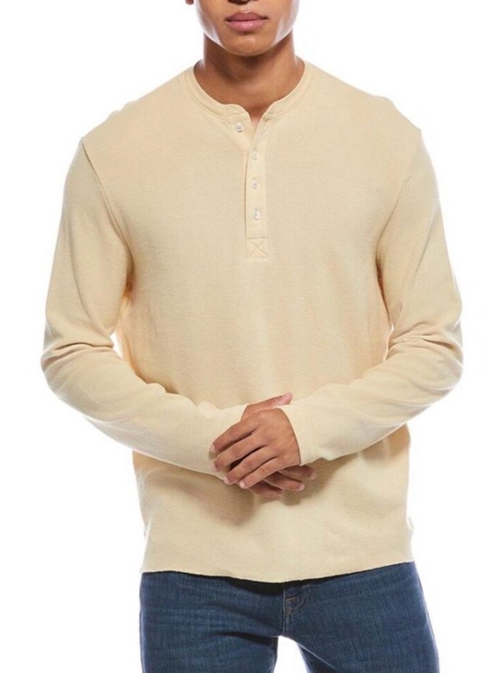 7 For All Mankind Long Sleeve Henley in Light Beige - Picture 10 of 12